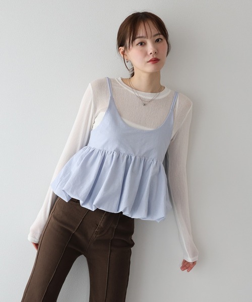 BLUEEAST(ブルーイースト)の「バルーンビスチェ&チュールカットソーセット(シャツ/ブラウス・レディース・ホワイト/サックスブルー/ブラック・MEDIUM)」の3枚目の写真