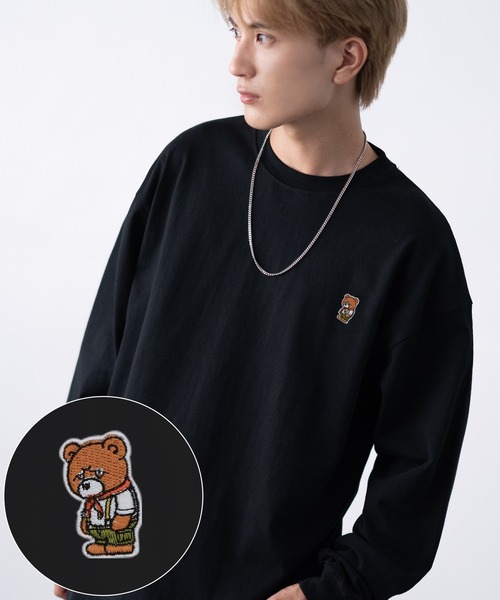En serio TOKYO(エンソリオトーキョー)の「【SIDEWAYSTANCE】刺しゅうダウナーベア長袖Tシャツ SIDE24-038(Tシャツ/カットソー・メンズ・ホワイト/ブラック・X-LARGE/SMALL/LARGE)」の1枚目の写真
