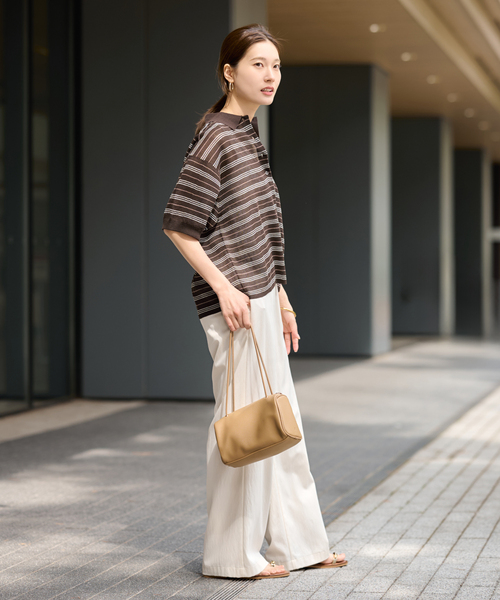 FRAMeWORK（フレームワーク）の「シアーボーダーポロシャツニット（ニット/セーター・レディース・ネイビー/ブラウン・FREE）」の5枚目の写真