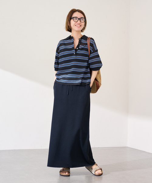 FRAMeWORK（フレームワーク）の「シアーボーダーポロシャツニット（ニット/セーター・レディース・ネイビー/ブラウン・FREE）」の12枚目の写真