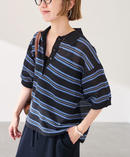 FRAMeWORK（フレームワーク）の「シアーボーダーポロシャツニット（ニット/セーター・レディース・ネイビー/ブラウン・FREE）」の16枚目の写真