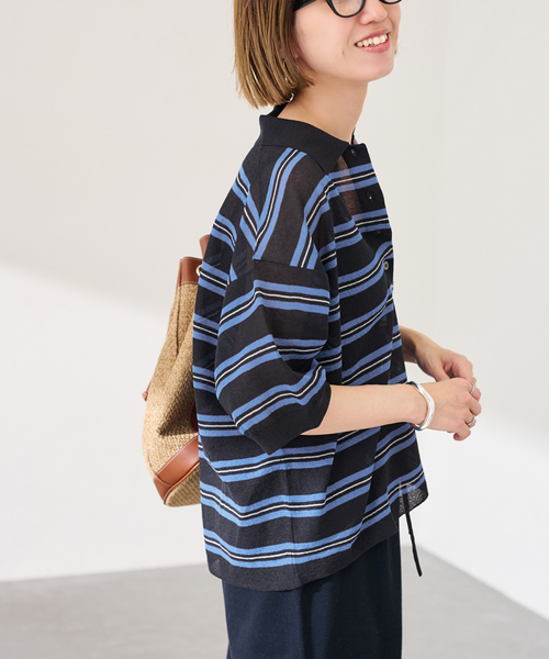 FRAMeWORK（フレームワーク）の「シアーボーダーポロシャツニット（ニット/セーター・レディース・ネイビー/ブラウン・FREE）」の17枚目の写真