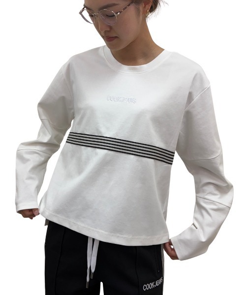 COOK JEANS(クックジーンズ)の「2WAYテープTシャツ(Tシャツ/カットソー・レディース・ホワイト/バーガンディー/ブラック・FREE)」の4枚目の写真