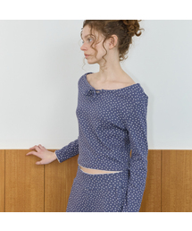 FLOWER PATTERN T-SHIRT_NAVY