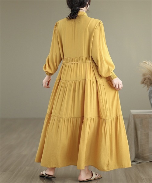 FREE STYLISTS(フリー スタイリスト)の「ウエストリボン ティアードシャツワンピース(シャツワンピース・レディース・ブルー/黄緑系/パープル/梅/オレンジ/ブラウン/グリーン/カーキ/ブラック/マスタード・FREE)」の15枚目の写真