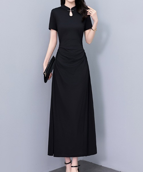 LUCPY(ラクピー)の「チャイナ風キーネックロングワンピース(ワンピース・レディース・ブラック・XX-LARGE/X-LARGE/LARGE/MEDIUM)」の1枚目の写真