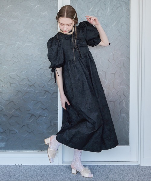 etre loin(エトルワン)の「リボンジャガードボリュームワンピース / Ribbon jacquard volume dress(ドレス・レディース・ホワイト/ピンク/ブラック・M)」の3枚目の写真