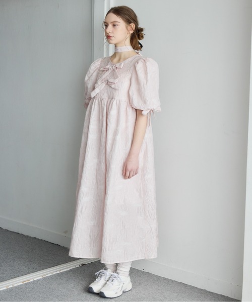 etre loin(エトルワン)の「リボンジャガードボリュームワンピース / Ribbon jacquard volume dress(ドレス・レディース・ホワイト/ピンク/ブラック・M)」の17枚目の写真