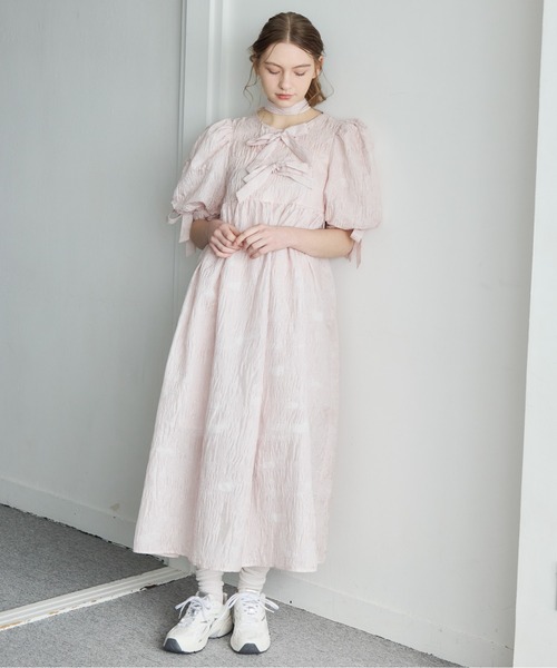 etre loin(エトルワン)の「リボンジャガードボリュームワンピース / Ribbon jacquard volume dress(ドレス・レディース・ホワイト/ピンク/ブラック・M)」の10枚目の写真