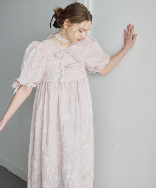 etre loin(エトルワン)の「リボンジャガードボリュームワンピース / Ribbon jacquard volume dress(ドレス・レディース・ホワイト/ピンク/ブラック・M)」の8枚目の写真