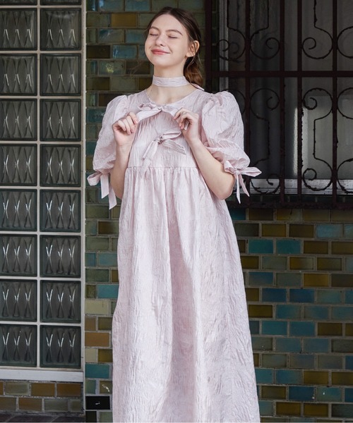 etre loin(エトルワン)の「リボンジャガードボリュームワンピース / Ribbon jacquard volume dress(ドレス・レディース・ホワイト/ピンク/ブラック・M)」の19枚目の写真