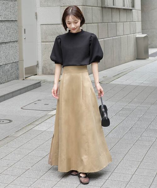 KOBE LETTUCE（コウベレタス）の「[ mayuさんコラボ ]ハイウエストタックフレアスカート（スカート・レディース・ブラック/ホワイト/ベージュ・S/M/S-M/M-L/M/L）」の3枚目の写真