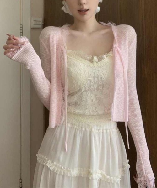 Ritzy(リッツィー)の「リボンネックフリルシアーカーディガン(Tシャツ/カットソー・レディース・ホワイト/ピンク/ブルー・FREE)」の10枚目の写真