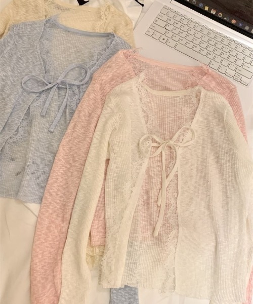 Ritzy(リッツィー)の「リボンネックフリルシアーカーディガン(Tシャツ/カットソー・レディース・ホワイト/ピンク/ブルー・FREE)」の5枚目の写真