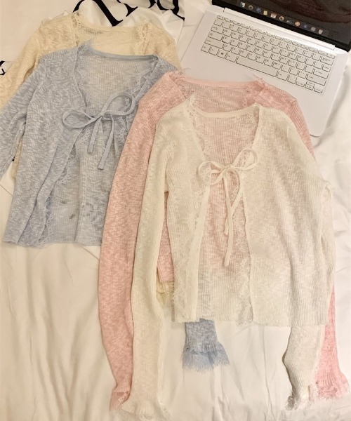 Ritzy(リッツィー)の「リボンネックフリルシアーカーディガン(Tシャツ/カットソー・レディース・ホワイト/ピンク/ブルー・FREE)」の4枚目の写真