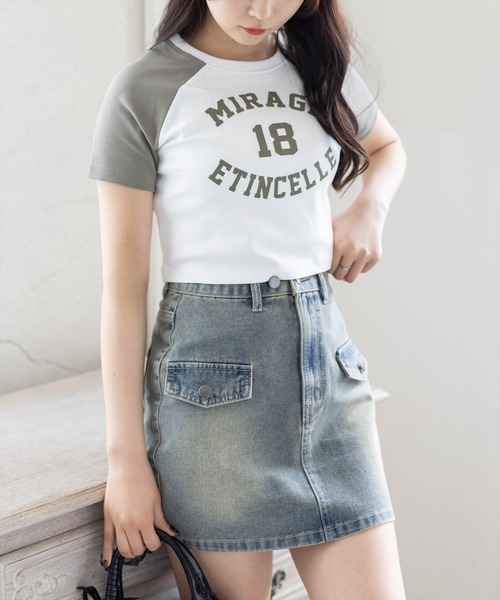 clear（クリア）の「ラグラン配色チビT［骨格ウェーブ/ショート丈/カジュアル］（Tシャツ/カットソー・レディース・ブラック/カーキ/グレー・F）」の3枚目の写真