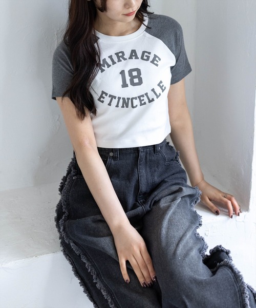 clear（クリア）の「ラグラン配色チビT［骨格ウェーブ/ショート丈/カジュアル］（Tシャツ/カットソー・レディース・ブラック/カーキ/グレー・F）」の8枚目の写真
