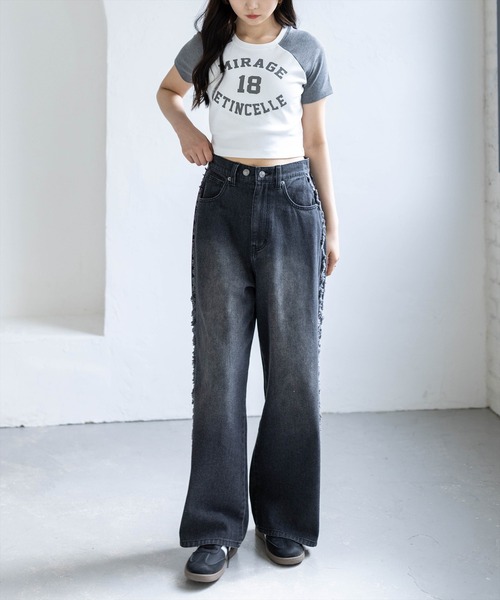 clear（クリア）の「ラグラン配色チビT［骨格ウェーブ/ショート丈/カジュアル］（Tシャツ/カットソー・レディース・ブラック/カーキ/グレー・F）」の11枚目の写真
