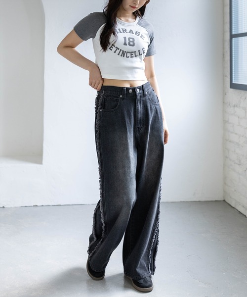 clear（クリア）の「ラグラン配色チビT［骨格ウェーブ/ショート丈/カジュアル］（Tシャツ/カットソー・レディース・ブラック/カーキ/グレー・F）」の14枚目の写真