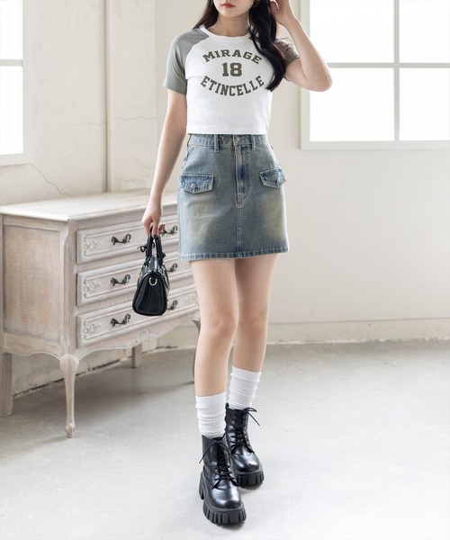 clear（クリア）の「ラグラン配色チビT［骨格ウェーブ/ショート丈/カジュアル］（Tシャツ/カットソー・レディース・ブラック/カーキ/グレー・F）」の16枚目の写真