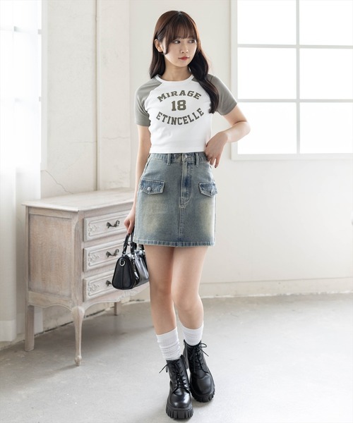clear（クリア）の「ラグラン配色チビT［骨格ウェーブ/ショート丈/カジュアル］（Tシャツ/カットソー・レディース・ブラック/カーキ/グレー・F）」の17枚目の写真