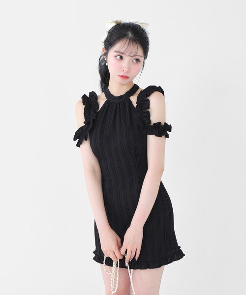 セール】Back ribbon shirring mini onepiece（ワンピース）｜M me eme