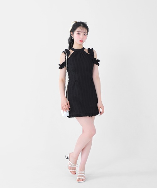 セール】Back ribbon shirring mini onepiece（ワンピース）｜M me eme