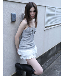 CHECKERED LACE SLEEVELESS(CHARCOAL)