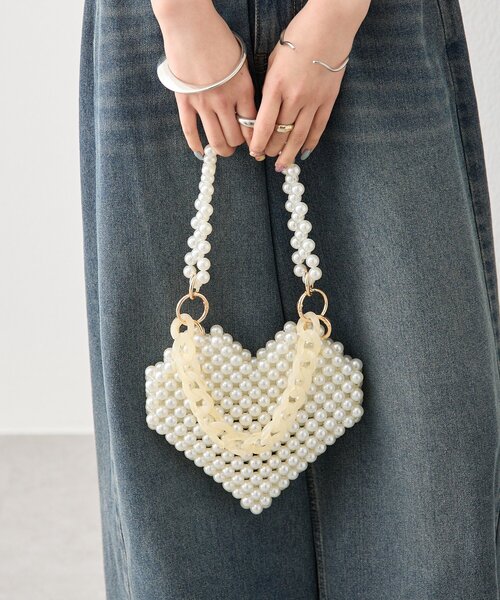 mystic(ミスティック)の「ビーズハンドルハートBAG(トートバッグ・レディース・シルバー/アイボリー・ONE SIZE)」の4枚目の写真