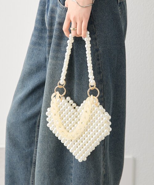 mystic(ミスティック)の「ビーズハンドルハートBAG(トートバッグ・レディース・シルバー/アイボリー・ONE SIZE)」の6枚目の写真