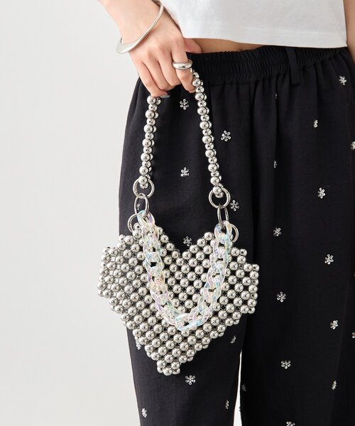 mystic(ミスティック)の「ビーズハンドルハートBAG(トートバッグ・レディース・シルバー/アイボリー・ONE SIZE)」の13枚目の写真