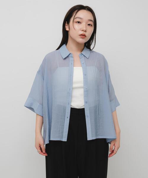 SENSE OF PLACE by URBAN RESEARCH（センスオブプレイスバイアーバンリサーチ）の「ハーフスリーブルーズシアーシャツ（シャツ/ブラウス・レディース・アイボリー/ライトブルー/ブラック/ブラウン・ONE）」の17枚目の写真