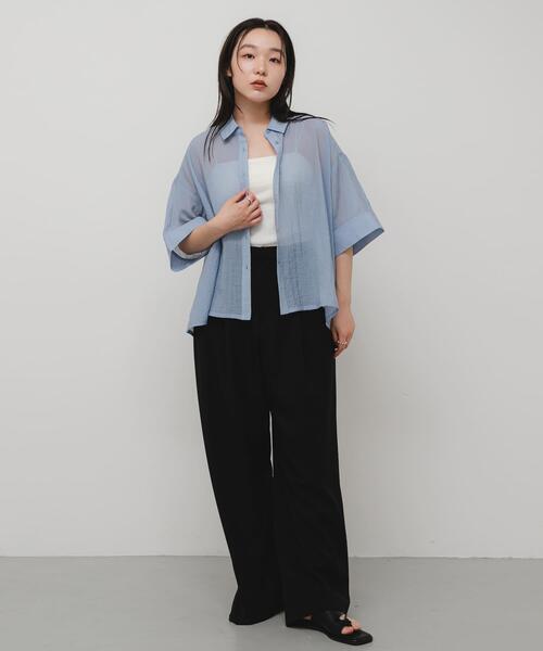 SENSE OF PLACE by URBAN RESEARCH（センスオブプレイスバイアーバンリサーチ）の「ハーフスリーブルーズシアーシャツ（シャツ/ブラウス・レディース・アイボリー/ライトブルー/ブラック/ブラウン・ONE）」の19枚目の写真