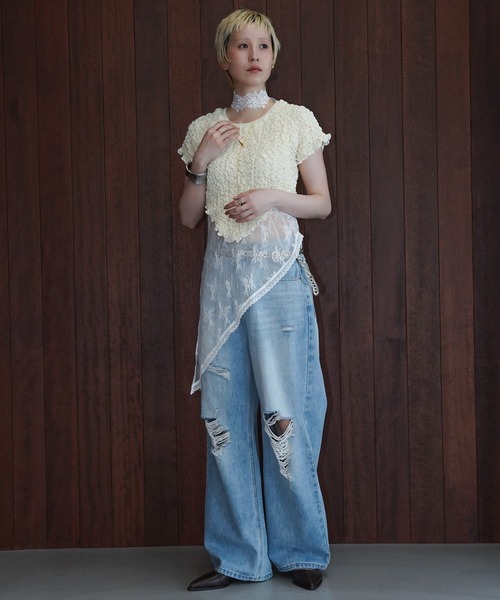 chuclla（チュクラ）の「ヴィンテージダメージワイドデニム chw26s293（デニムパンツ・レディース・ライトブルー・L/M/S）」の10枚目の写真