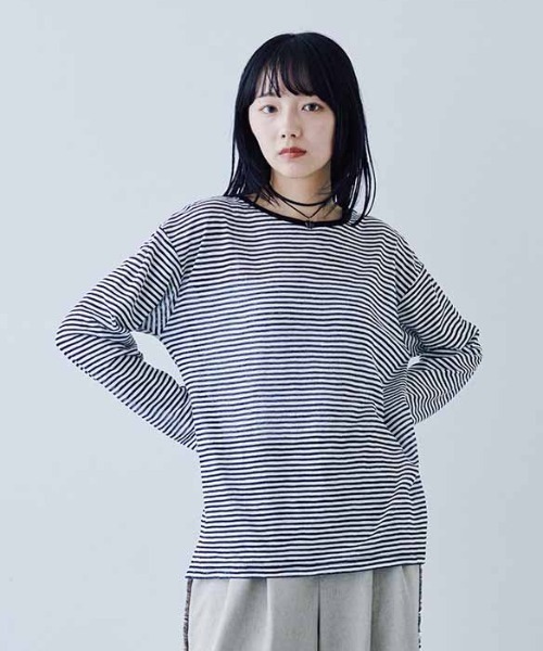 MEDE19F（メデジュウキュウ）の「ＭＥＤＥ１９Ｆ　シアーボーダーカットソートップス（Tシャツ/カットソー・レディース・ホワイト×ブラック/チャコールグレー×ブラック/ブラック×ブラック・M/LL/L）」の2枚目の写真