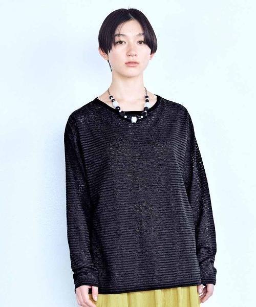 MEDE19F（メデジュウキュウ）の「ＭＥＤＥ１９Ｆ　シアーボーダーカットソートップス（Tシャツ/カットソー・レディース・ホワイト×ブラック/チャコールグレー×ブラック/ブラック×ブラック・M/LL/L）」の3枚目の写真