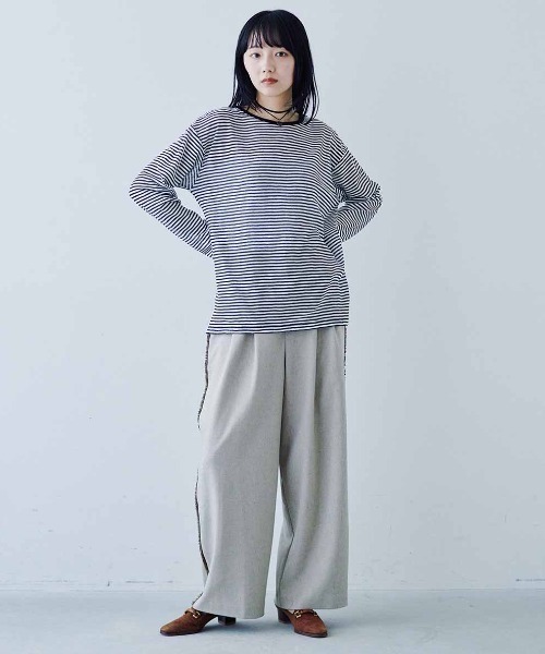 MEDE19F（メデジュウキュウ）の「ＭＥＤＥ１９Ｆ　シアーボーダーカットソートップス（Tシャツ/カットソー・レディース・ホワイト×ブラック/チャコールグレー×ブラック/ブラック×ブラック・M/LL/L）」の12枚目の写真