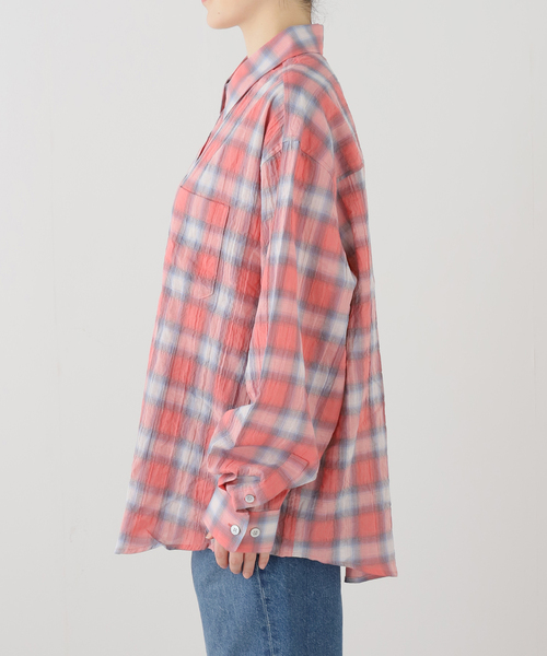 COOR（クアー）の「【COOR / クアー】SEERSUCKER OMBRE CHECKERED SHIRTS（シャツ/ブラウス・レディース・ピンク・FREE）」の8枚目の写真