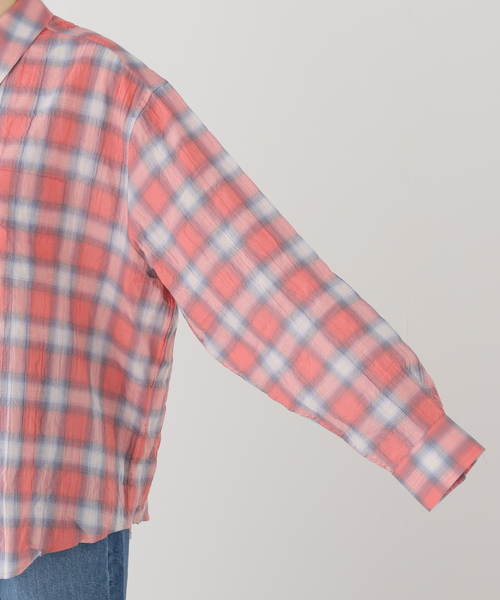 COOR（クアー）の「【COOR / クアー】SEERSUCKER OMBRE CHECKERED SHIRTS（シャツ/ブラウス・レディース・ピンク・FREE）」の10枚目の写真