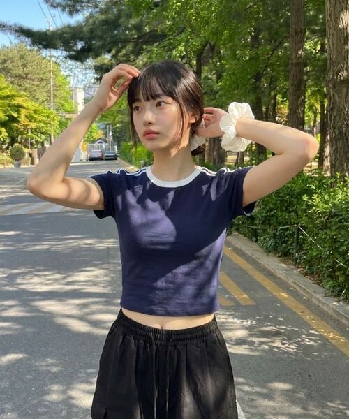 NESPA STUDIO（ネスパスタジオ）の「セレンセミクロップトラック半袖Tシャツ6カラー[NSSE_6001]（Tシャツ/カットソー・レディース・アイボリー系1/アイボリー系2/ピンク/スカイブルー/ベージュ/ネイビー・1）」の11枚目の写真