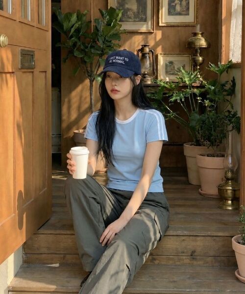 NESPA STUDIO（ネスパスタジオ）の「セレンセミクロップトラック半袖Tシャツ6カラー[NSSE_6001]（Tシャツ/カットソー・レディース・アイボリー系1/アイボリー系2/ピンク/スカイブルー/ベージュ/ネイビー・1）」の8枚目の写真