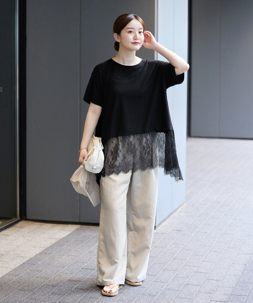 IENA(イエナ)の「レースドッキングTシャツ(Tシャツ/カットソー・レディース・ブラック/ホワイト・FREE)」の3枚目の写真