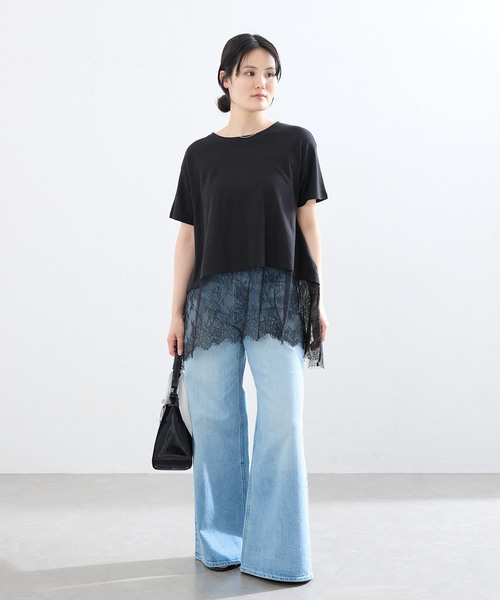 IENA(イエナ)の「レースドッキングTシャツ(Tシャツ/カットソー・レディース・ブラック/ホワイト・FREE)」の4枚目の写真