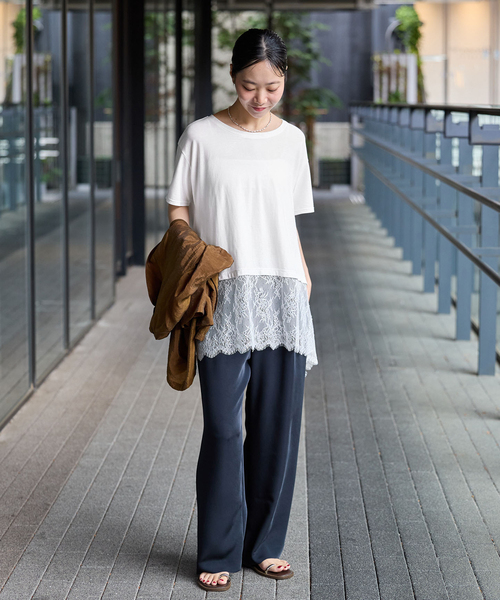 IENA(イエナ)の「レースドッキングTシャツ(Tシャツ/カットソー・レディース・ブラック/ホワイト・FREE)」の5枚目の写真