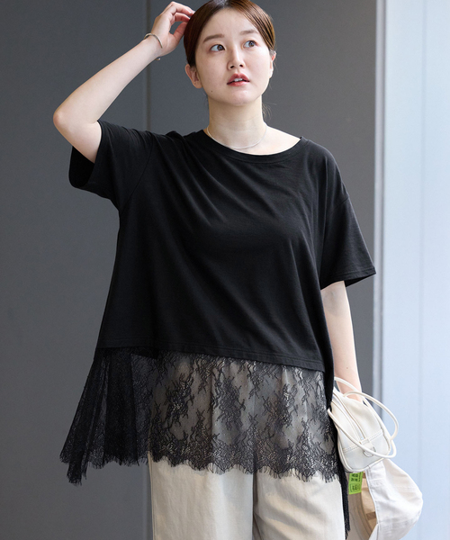 IENA(イエナ)の「レースドッキングTシャツ(Tシャツ/カットソー・レディース・ブラック/ホワイト・FREE)」の7枚目の写真