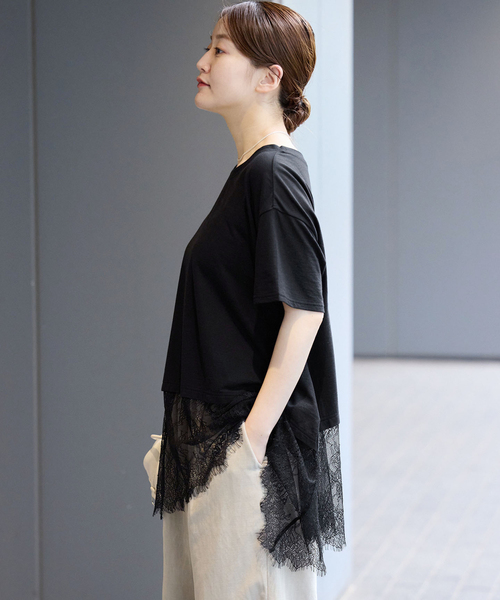 IENA(イエナ)の「レースドッキングTシャツ(Tシャツ/カットソー・レディース・ブラック/ホワイト・FREE)」の8枚目の写真