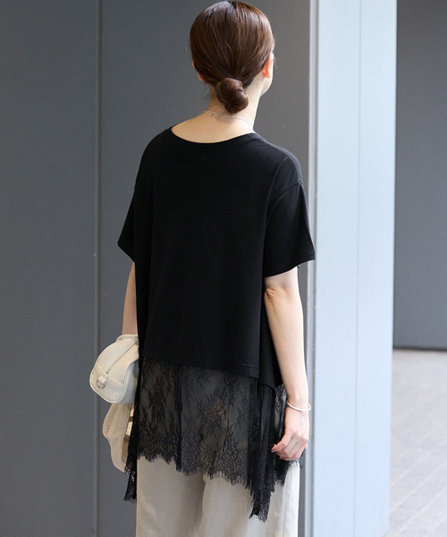 IENA(イエナ)の「レースドッキングTシャツ(Tシャツ/カットソー・レディース・ブラック/ホワイト・FREE)」の9枚目の写真