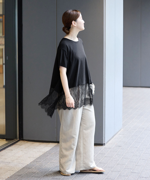 IENA(イエナ)の「レースドッキングTシャツ(Tシャツ/カットソー・レディース・ブラック/ホワイト・FREE)」の11枚目の写真