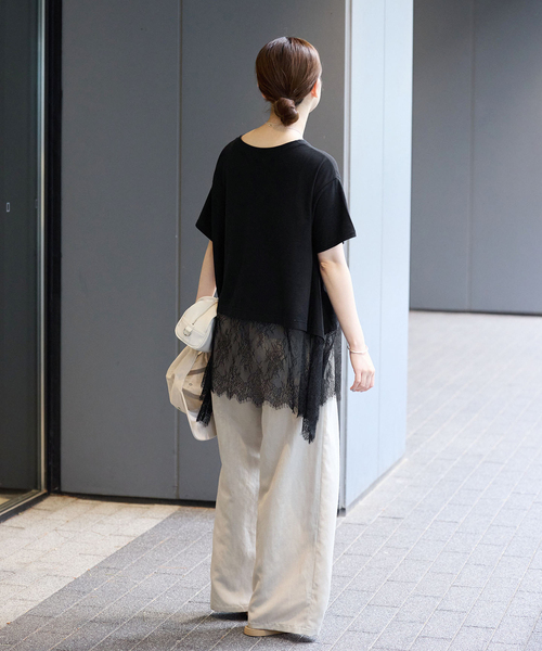 IENA(イエナ)の「レースドッキングTシャツ(Tシャツ/カットソー・レディース・ブラック/ホワイト・FREE)」の12枚目の写真