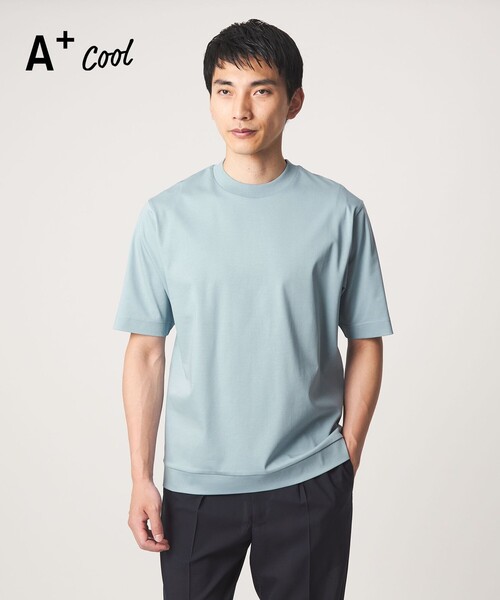green label relaxing（グリーンレーベルリラクシング）の「A+ COOL スムース クルーネック カットソー -接触冷感・抗菌-（Tシャツ/カットソー・メンズ・ブラック/ホワイト/ライトブルー/ライトグレー/ダークグリーン/ダークブラウン・S/M/L/XL）」の6枚目の写真